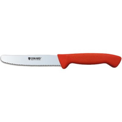Нож кухонный Oskard NK038Z  110мм красный (зубчатый)
